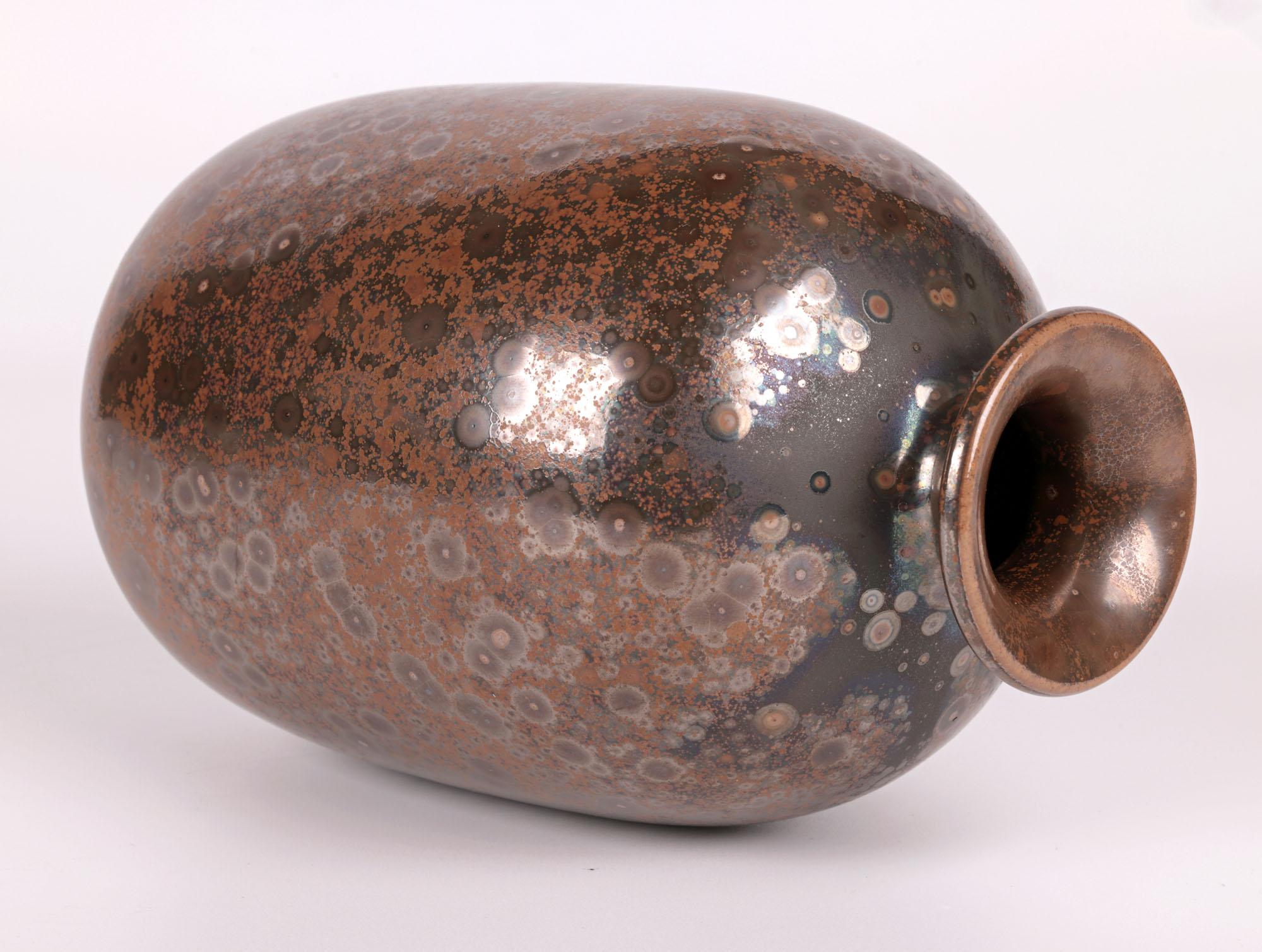 Late 20th Century Kjell Bolinder Swedish Manganese Glazed Studio Pottery Vase For Sale