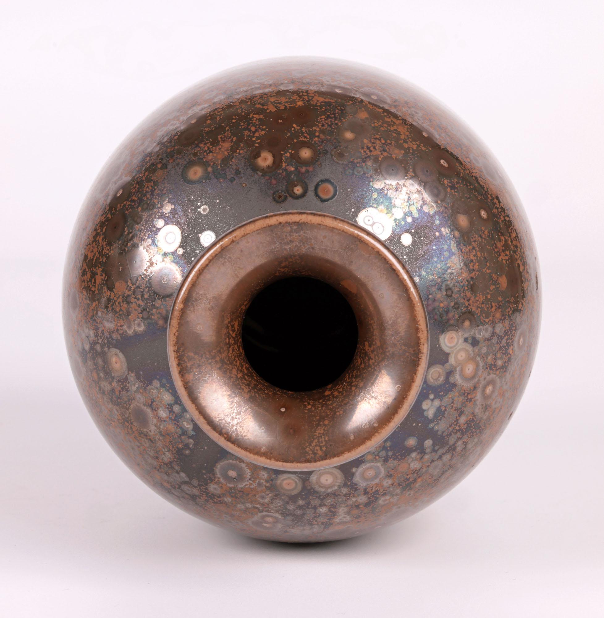 Stoneware Kjell Bolinder Swedish Manganese Glazed Studio Pottery Vase For Sale