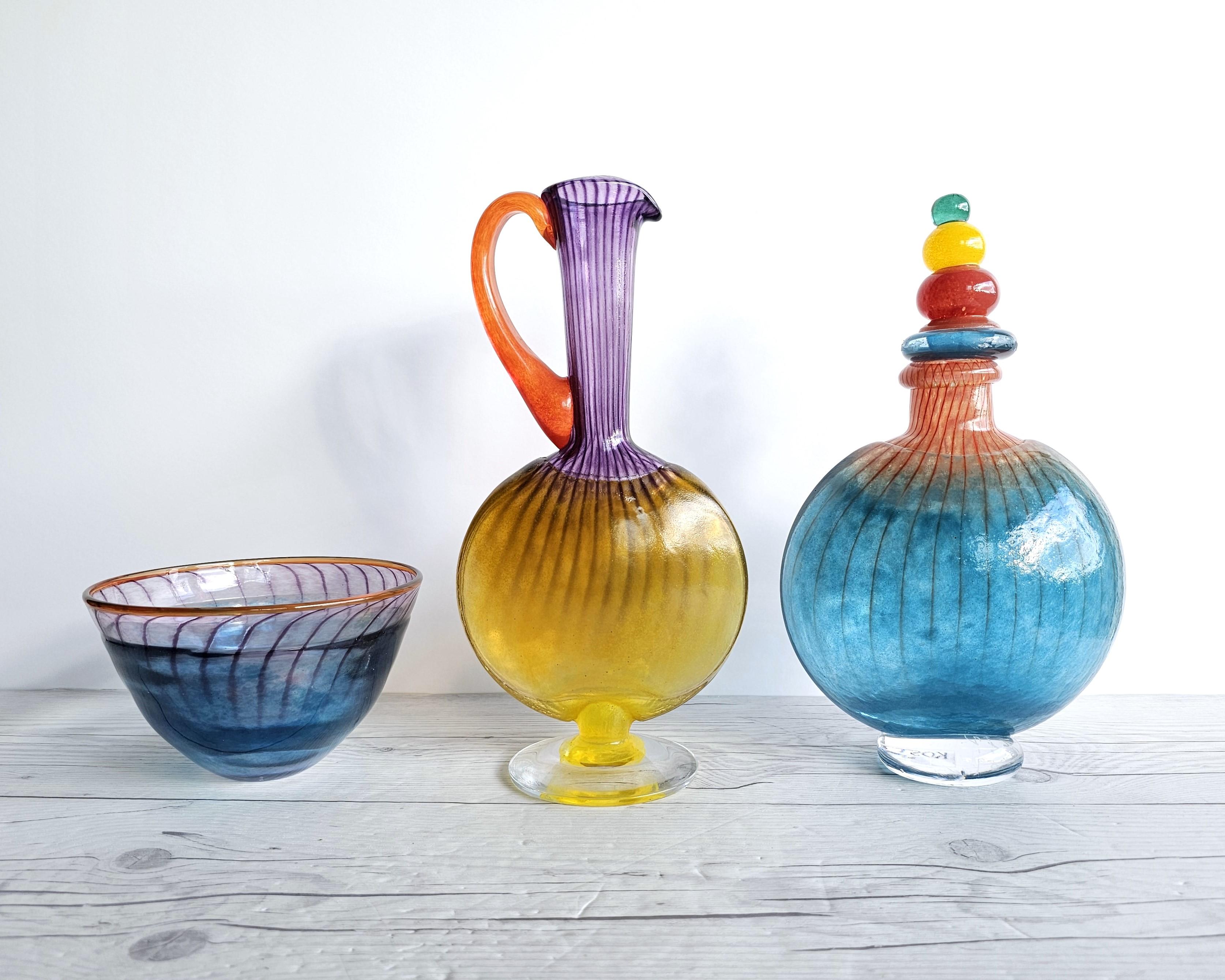 Post-Modern Kjell Engman 1989 'Bon Bon' Series, Kosta Boda, Amethyst and Lemon Pitcher Vase