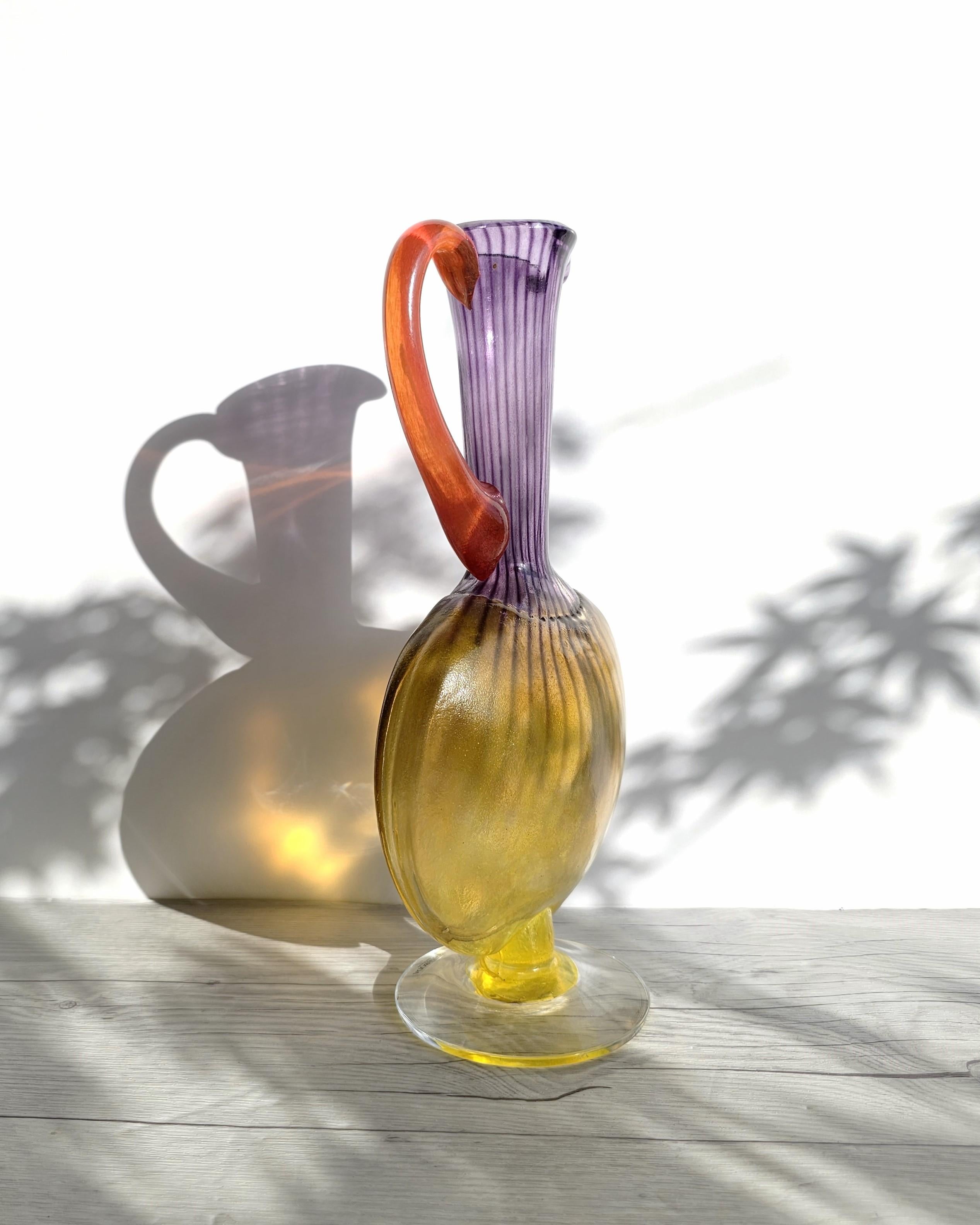 Hand-Crafted Kjell Engman 1989 'Bon Bon' Series, Kosta Boda, Amethyst and Lemon Pitcher Vase