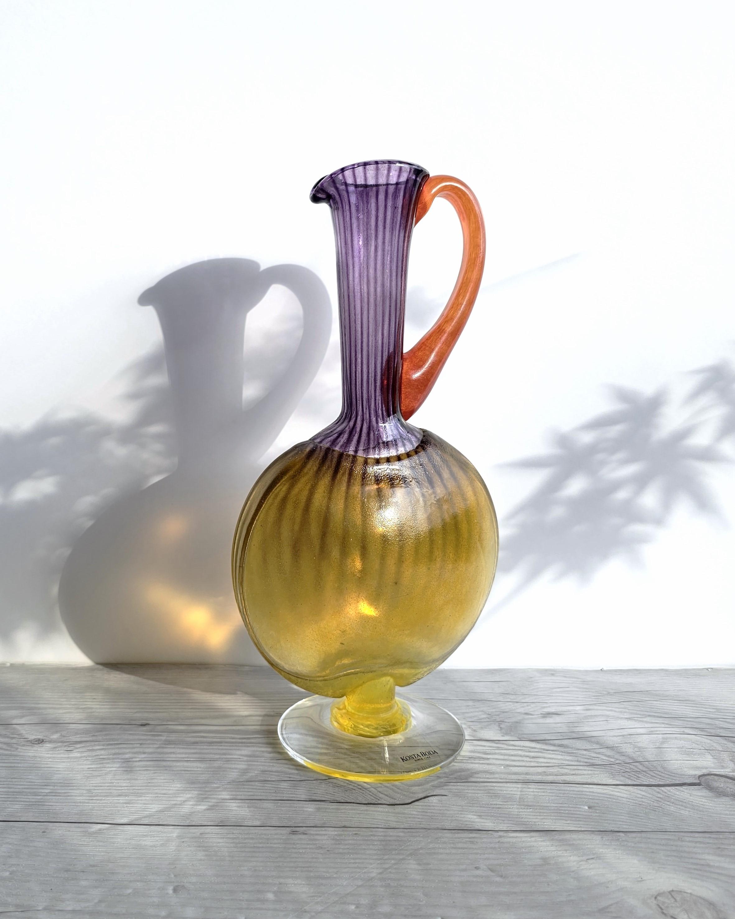 Art Glass Kjell Engman 1989 'Bon Bon' Series, Kosta Boda, Amethyst and Lemon Pitcher Vase