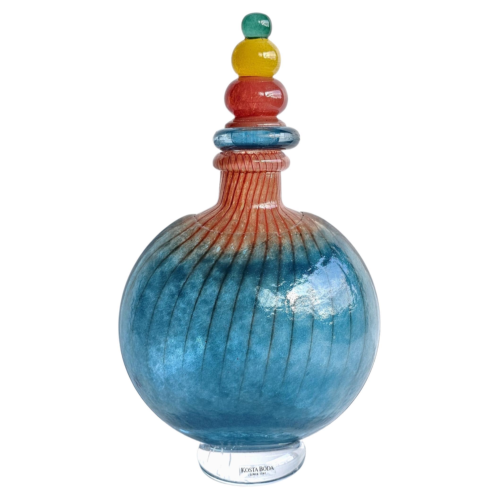 Kjell Engman 1989 'Bon Bon' Series, Kosta Boda, Sapphire and Coquelicot Decanter