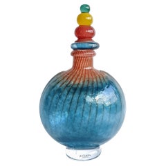 Kjell Engman 1989 'Bon Bon' Series, Kosta Boda, Sapphire and Coquelicot Decanter