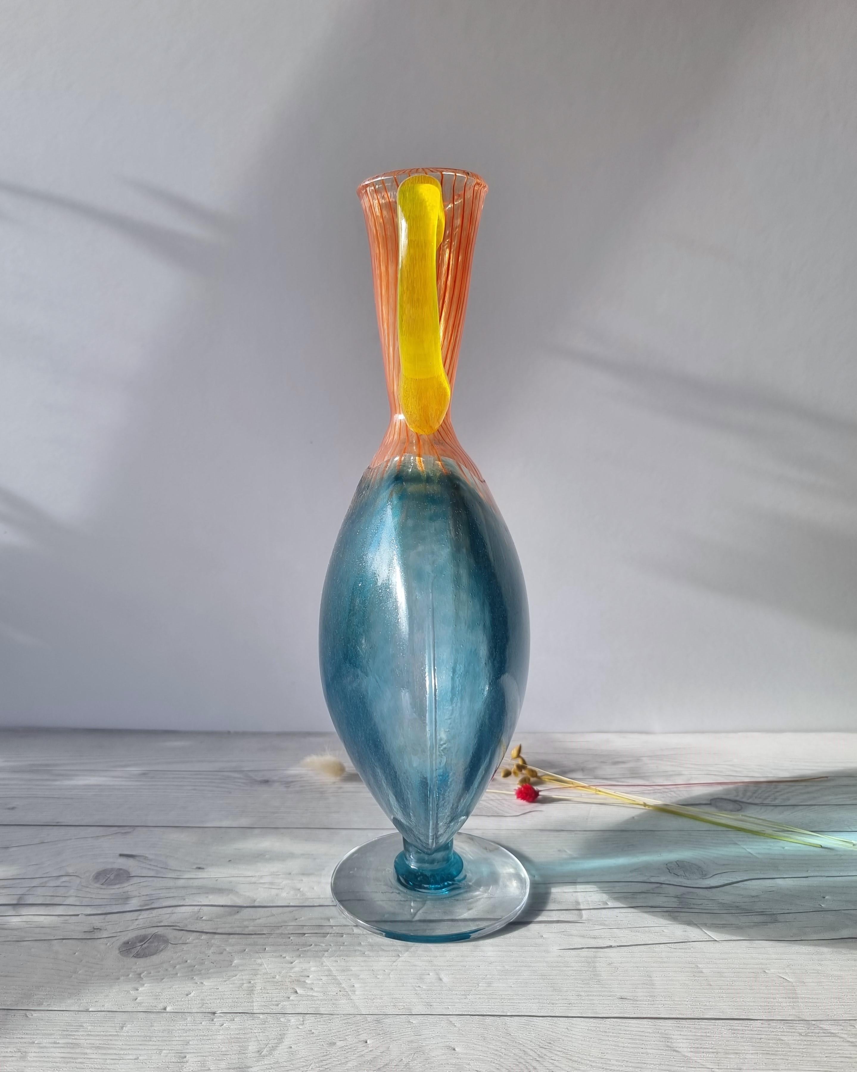 Late 20th Century Kjell Engman 'Bon Bon' Series, Candied Sapphire and Coquelicot Vase, Signed