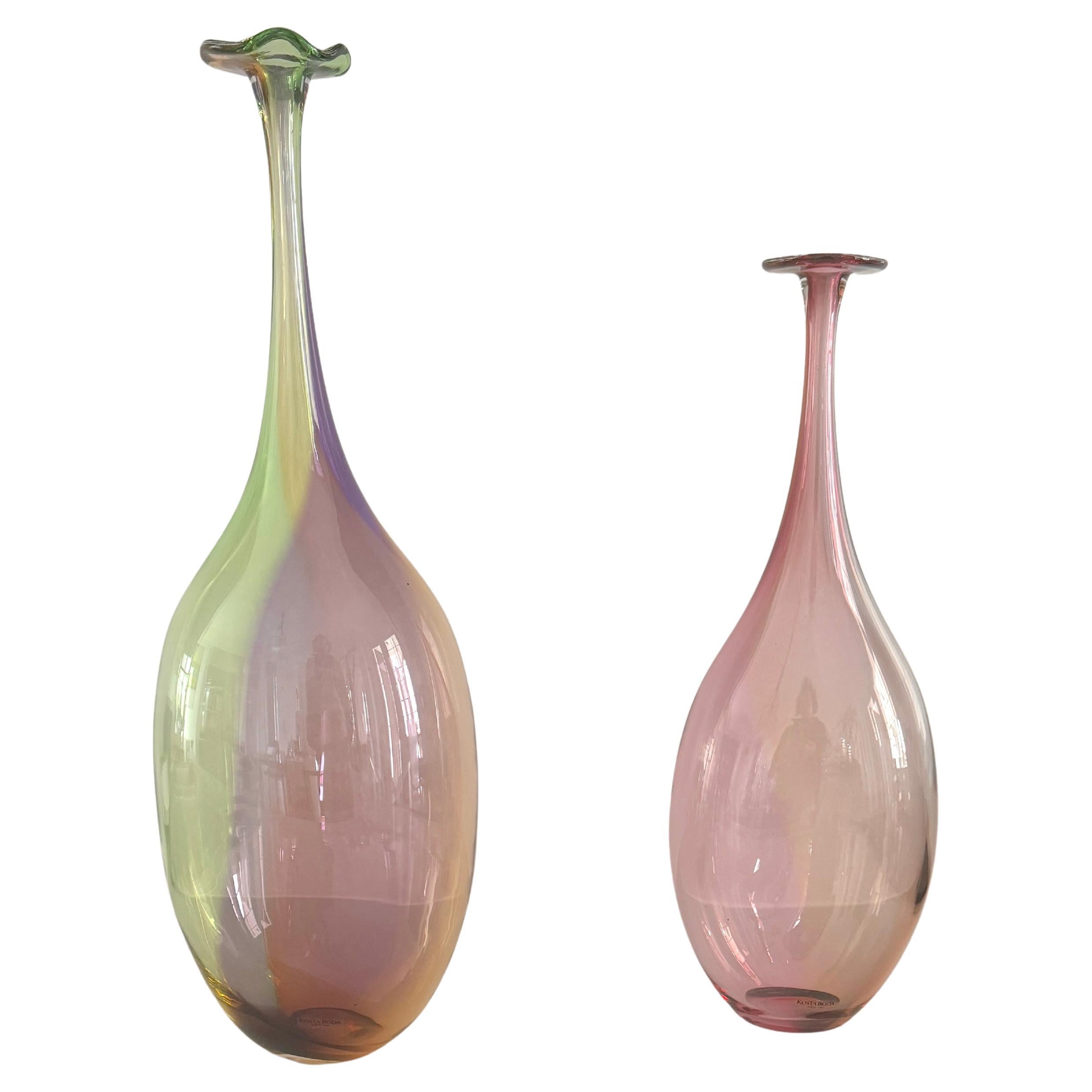 Kjell Engman, Pair of bottles mod. Fidji multi color, prod. Kosta Boda