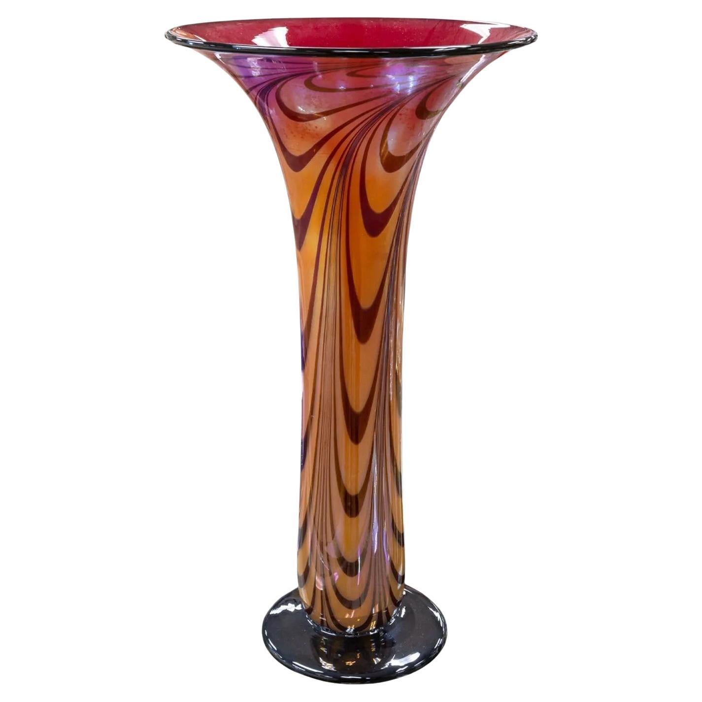 Kjell Engman "Fidji" Signed and Dated 1992 Orange Red and Black Blown Glass Vase