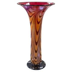 Vintage Kjell Engman "Fidji" Signed and Dated 1992 Orange Red and Black Blown Glass Vase