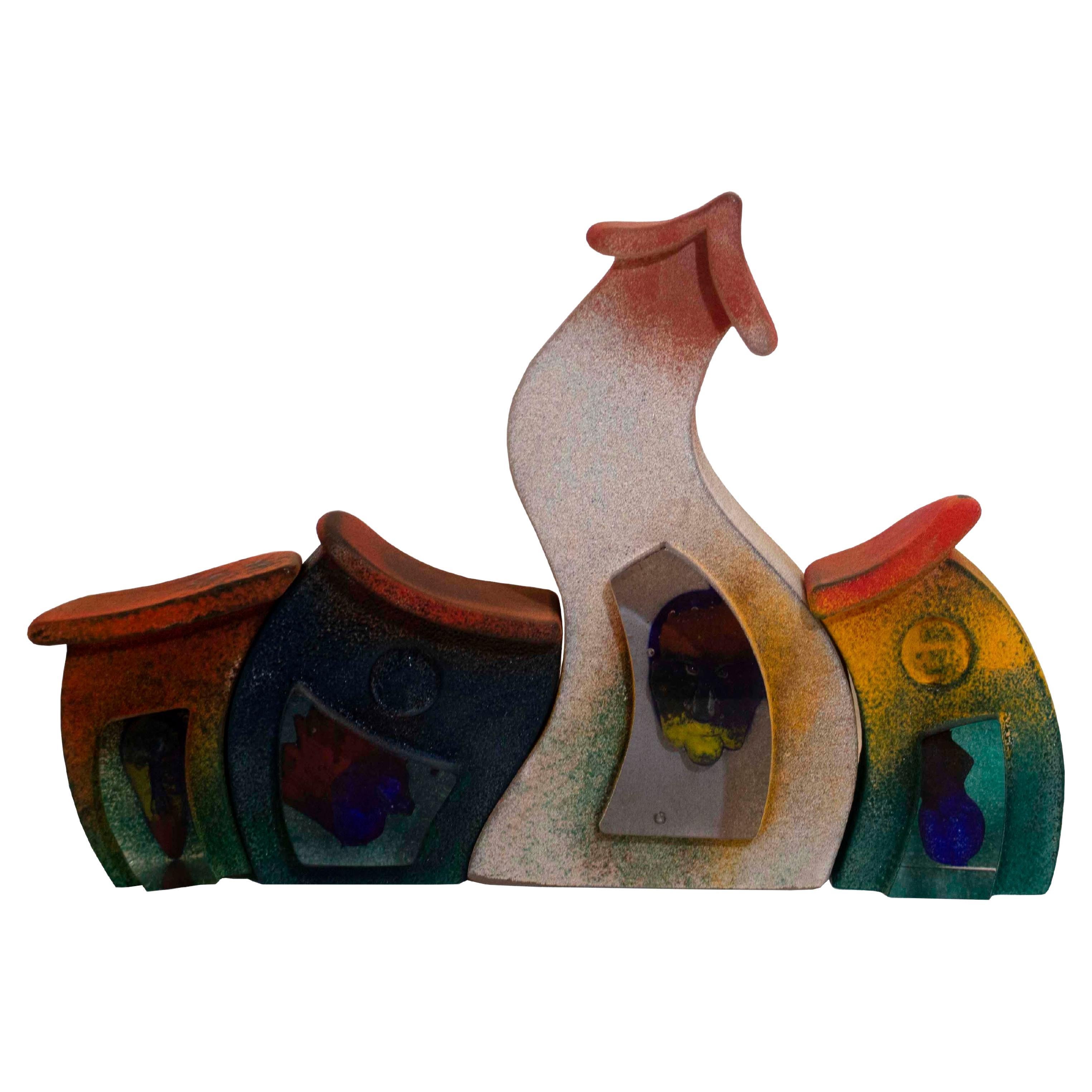 Kjell Engman per Kosta Boda Set di 4 sculture in vetro svedese sabbiato in vendita