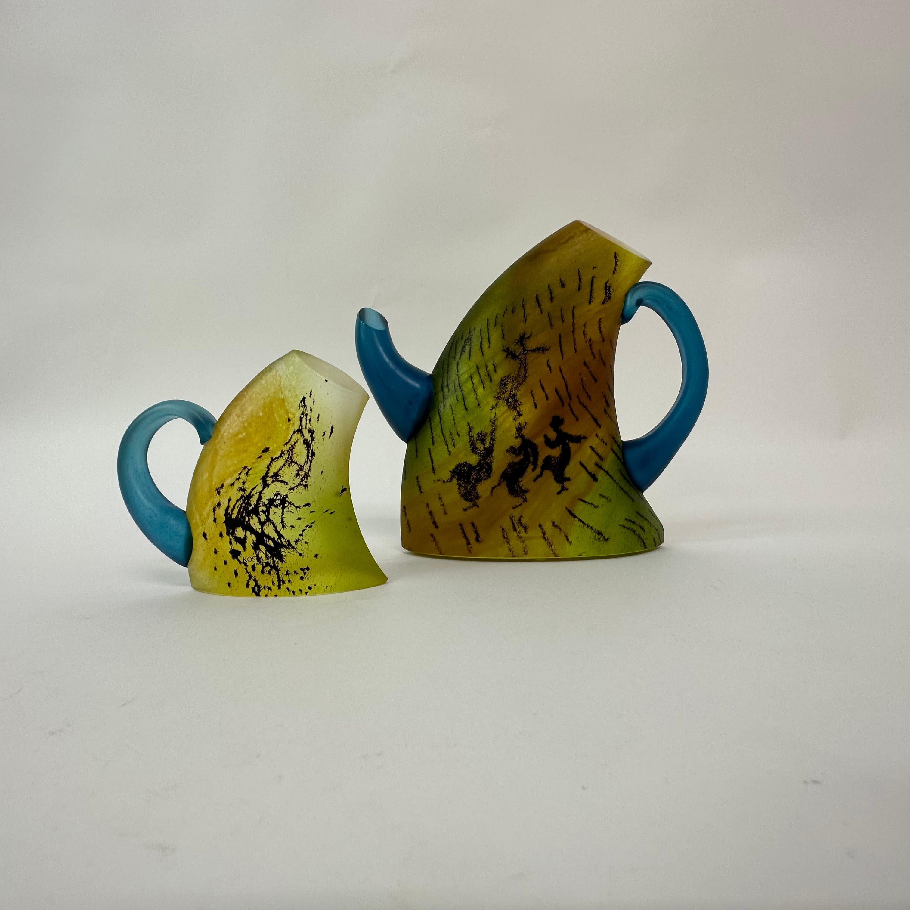 Swedish Kjell Engman for Kosta Boda Sweden Tea pot and mug Art glass , 1980's For Sale
