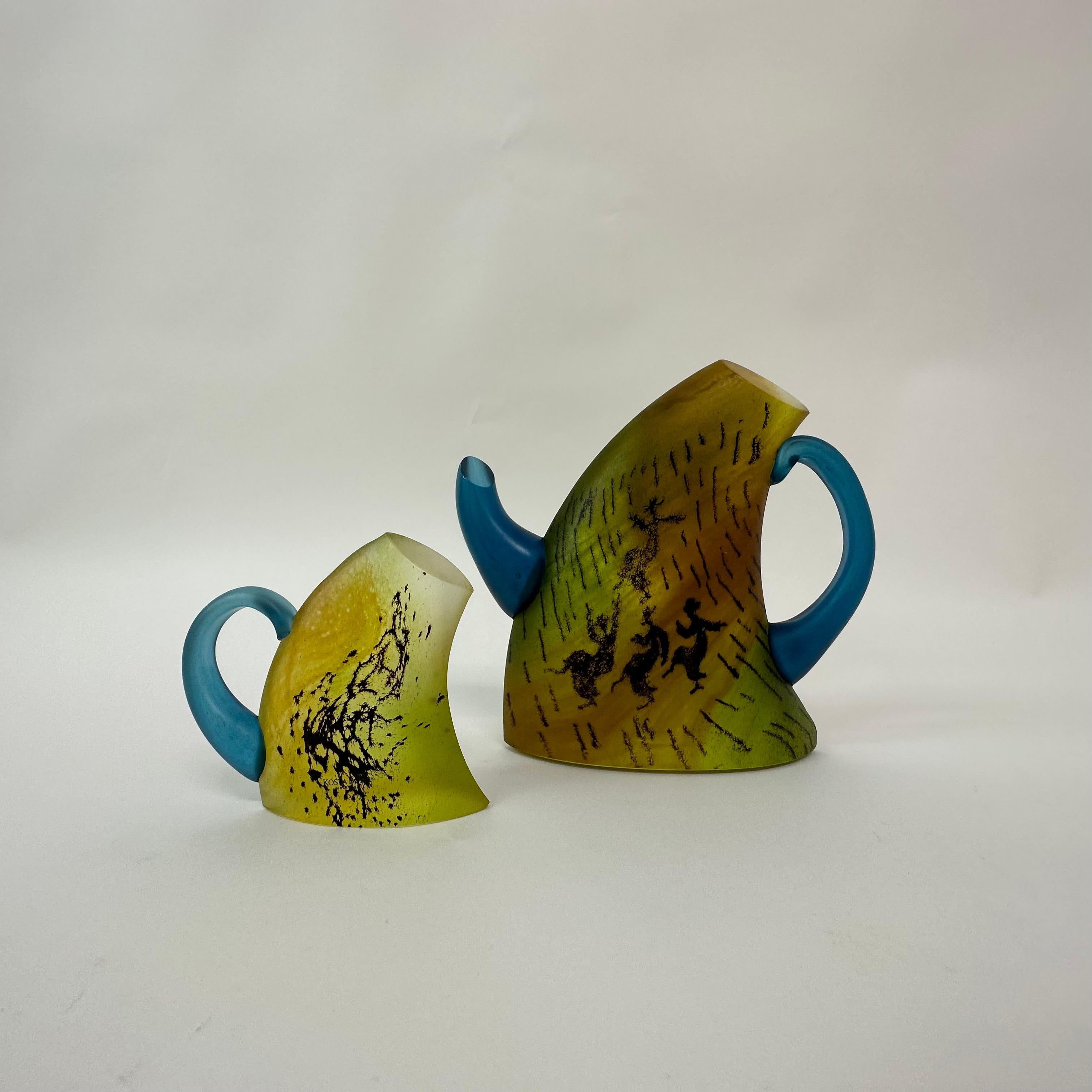 Kjell Engman for Kosta Boda Sweden Tea pot and mug Art glass , 1980's In Good Condition For Sale In Delft, NL