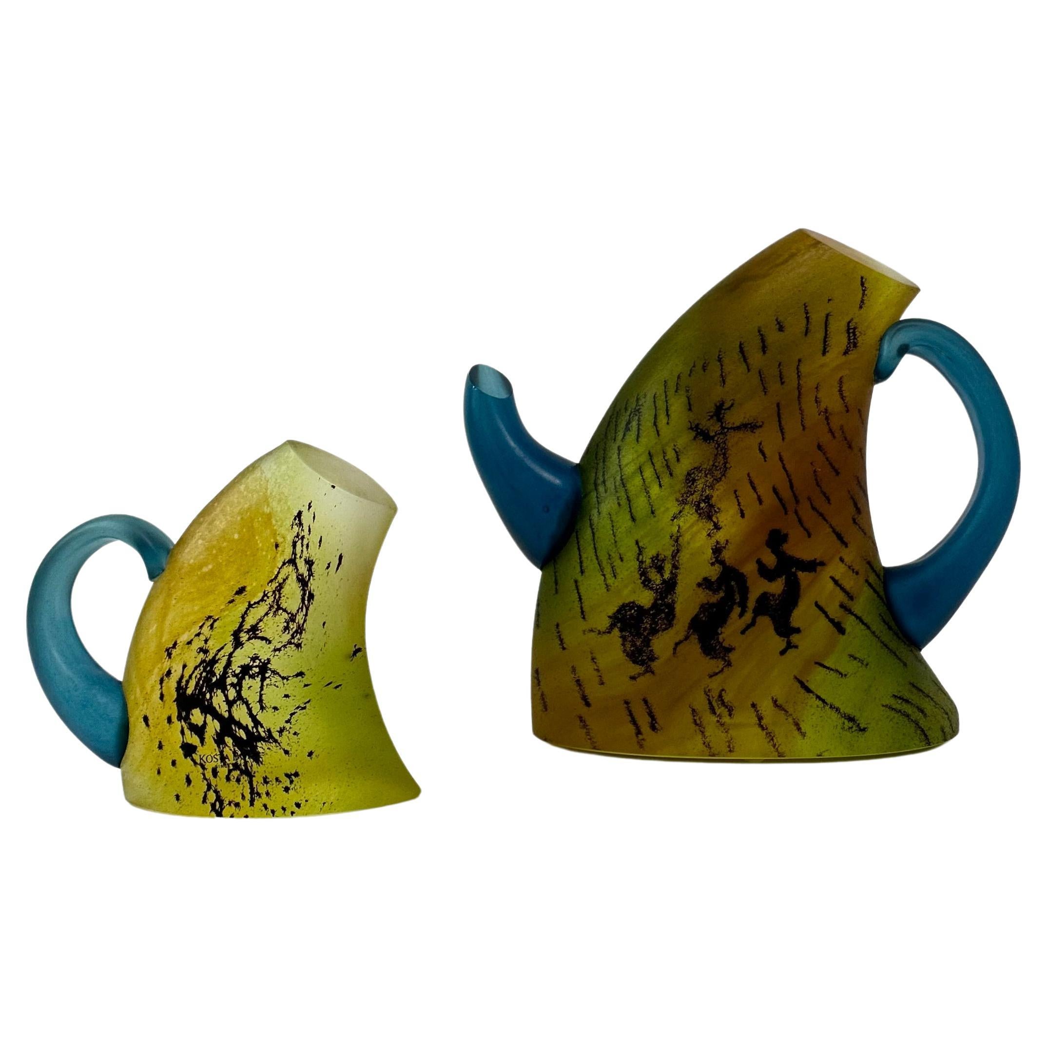 Kjell Engman for Kosta Boda Sweden Tea pot and mug Art glass , 1980's For Sale
