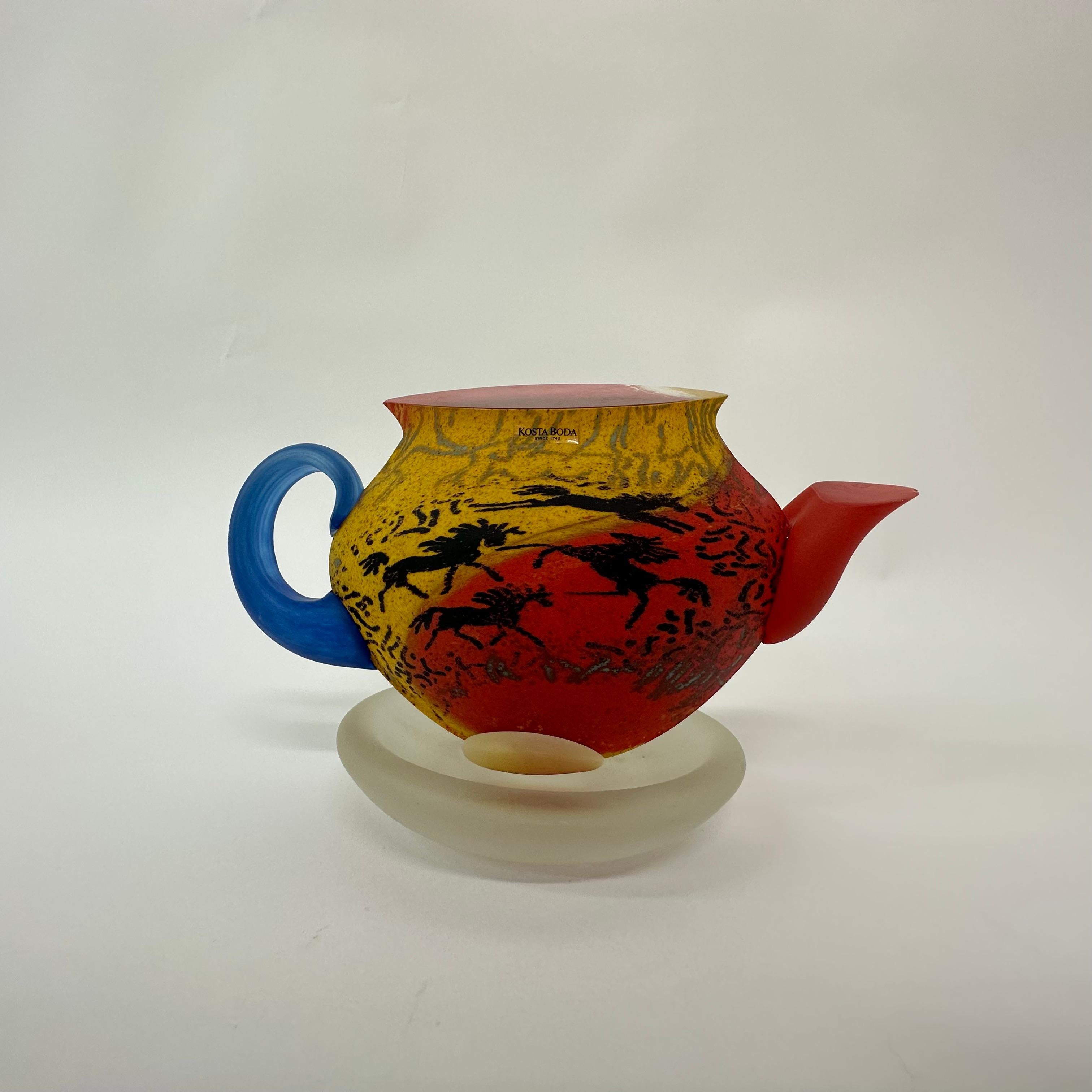 Kjell Engman for Kosta Boda Sweden tea pot Art glass , 1980's For Sale 5