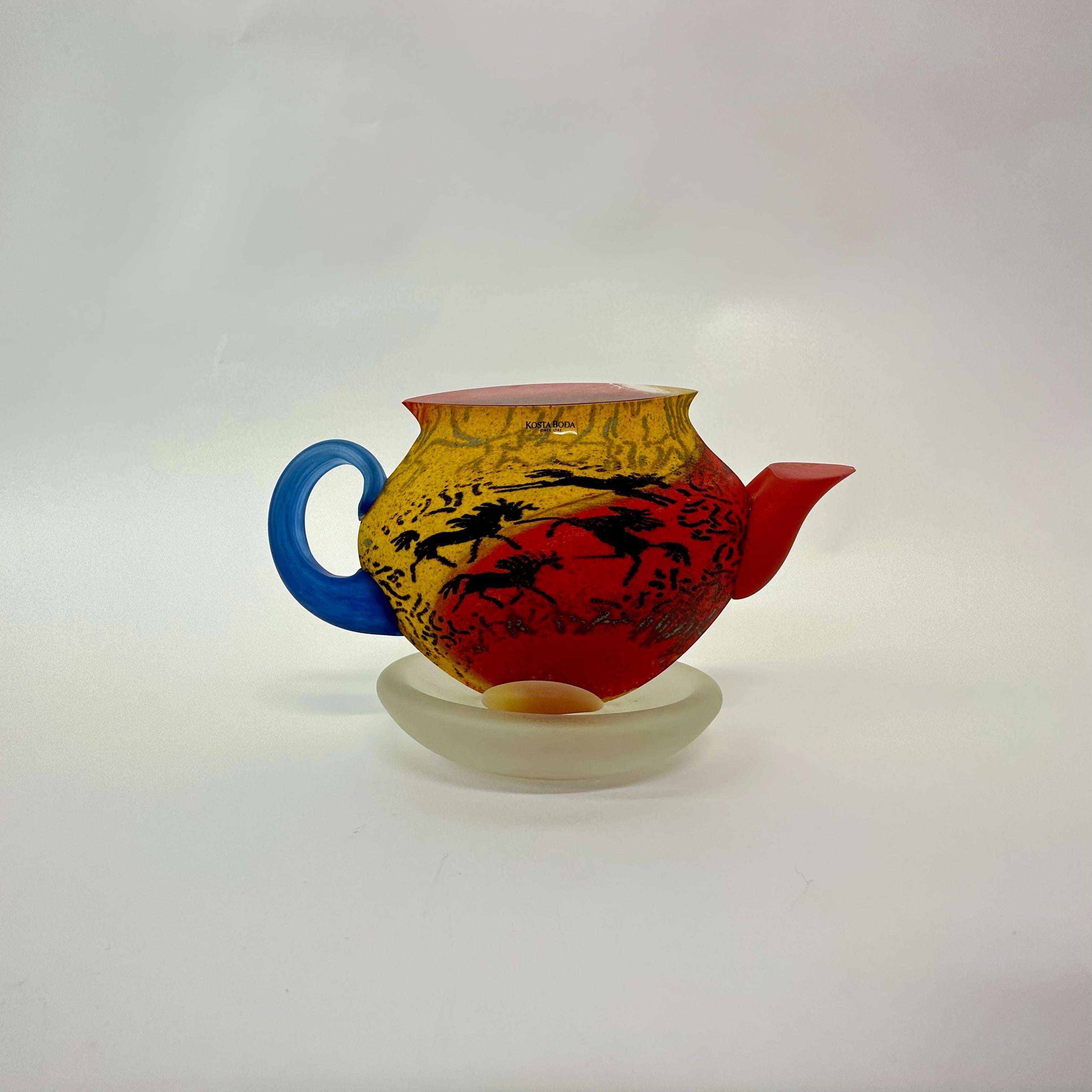 Scandinavian Modern Kjell Engman for Kosta Boda Sweden tea pot Art glass , 1980's For Sale