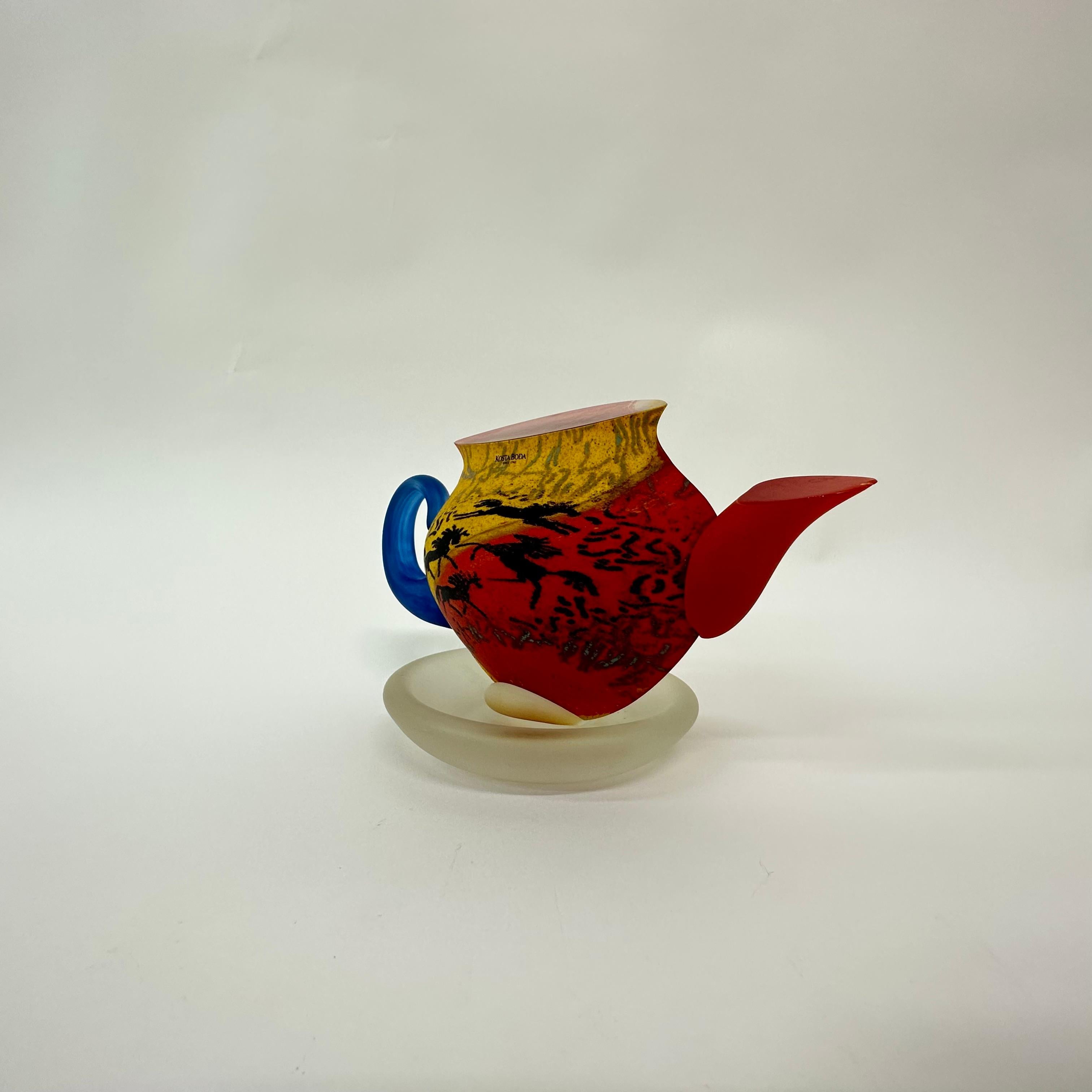 Late 20th Century Kjell Engman for Kosta Boda Sweden tea pot Art glass , 1980's For Sale