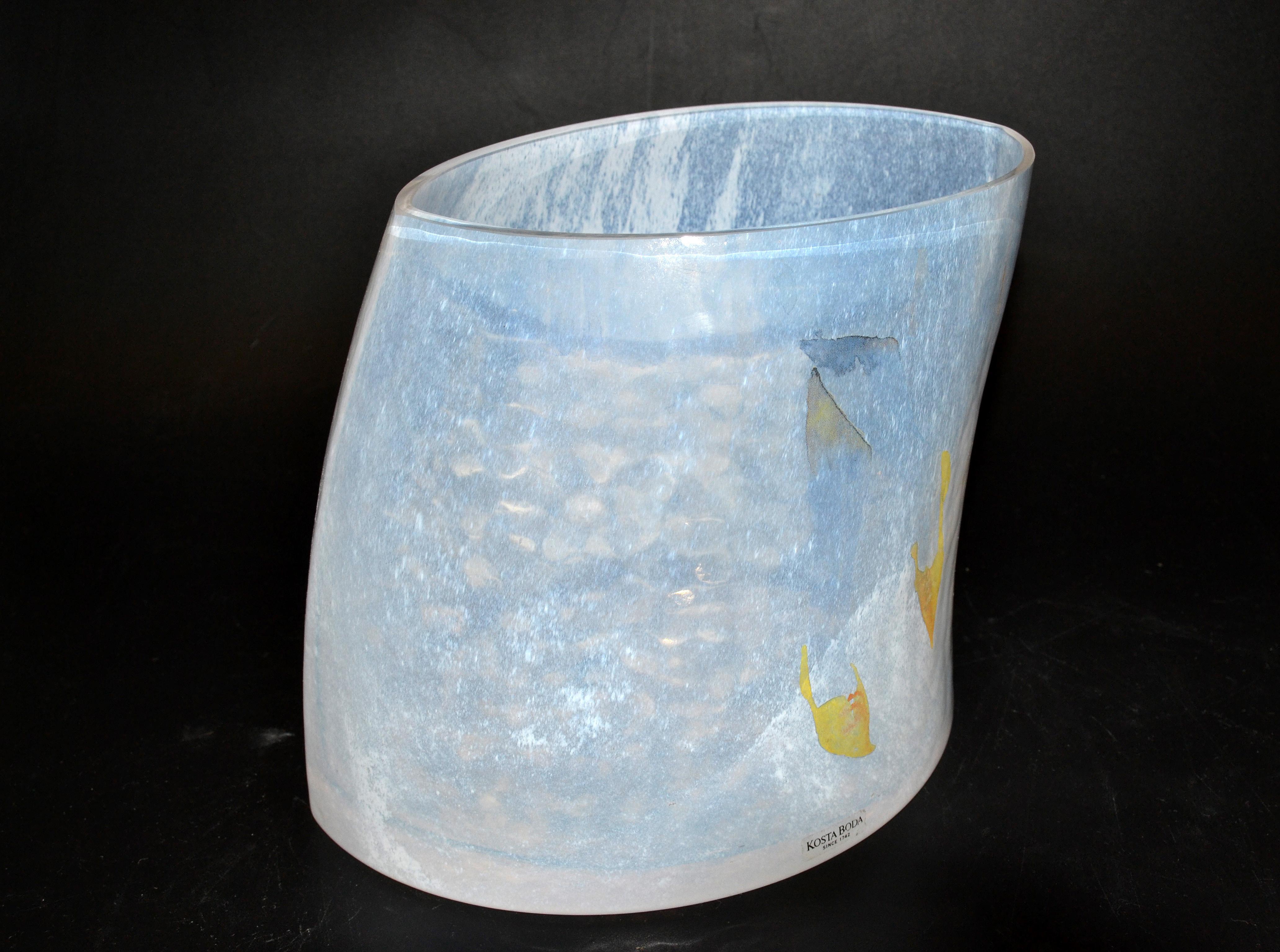 Mid-Century Modern Kjell Engman Kosta Boda Catwalk Frosted Glass Vase Sweden Scandinavian Modern For Sale