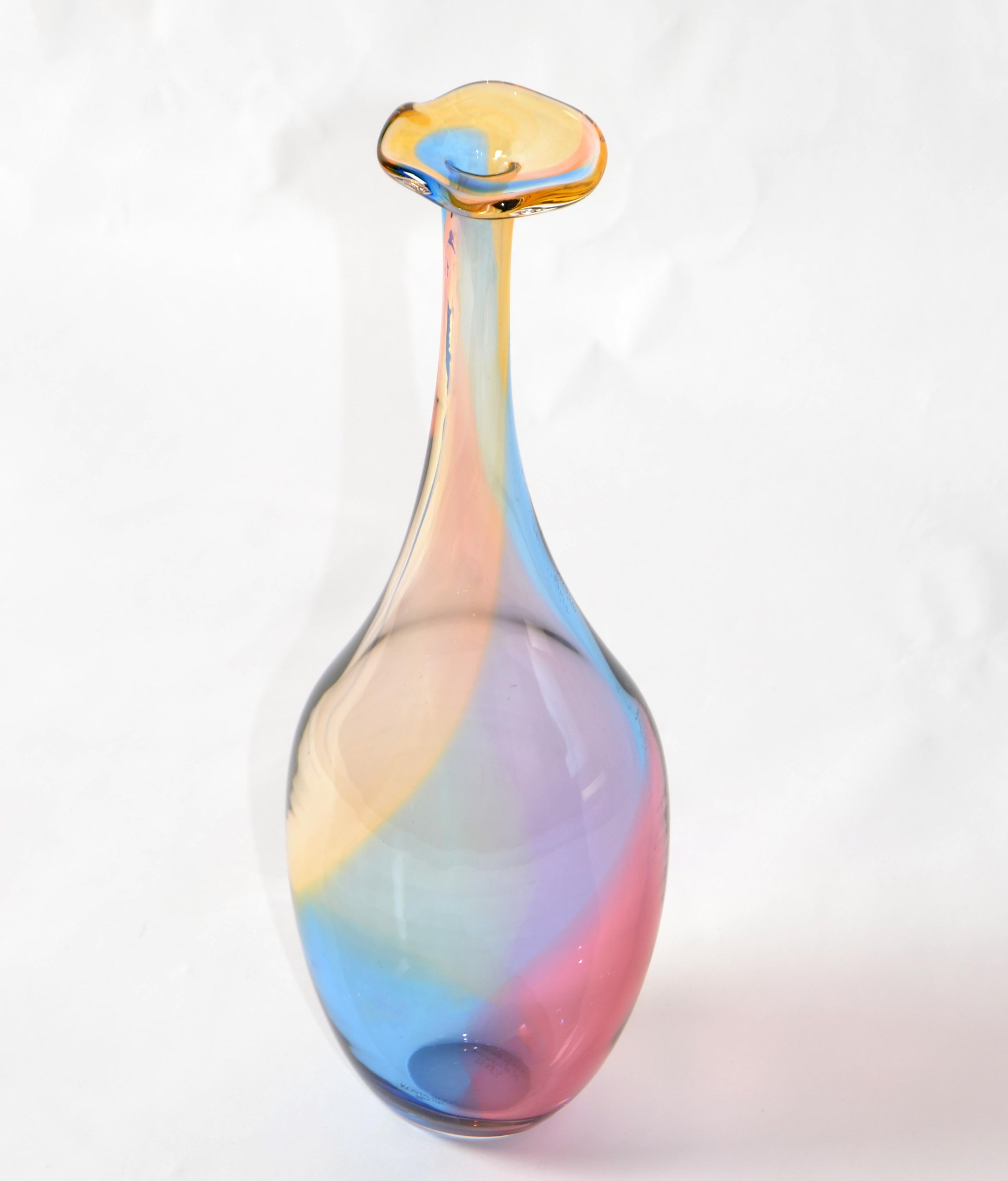 Mid-Century Modern Kjell Engman Kosta Boda Fidji Collection Colorful Crystal Bud Vase Scandinavian For Sale