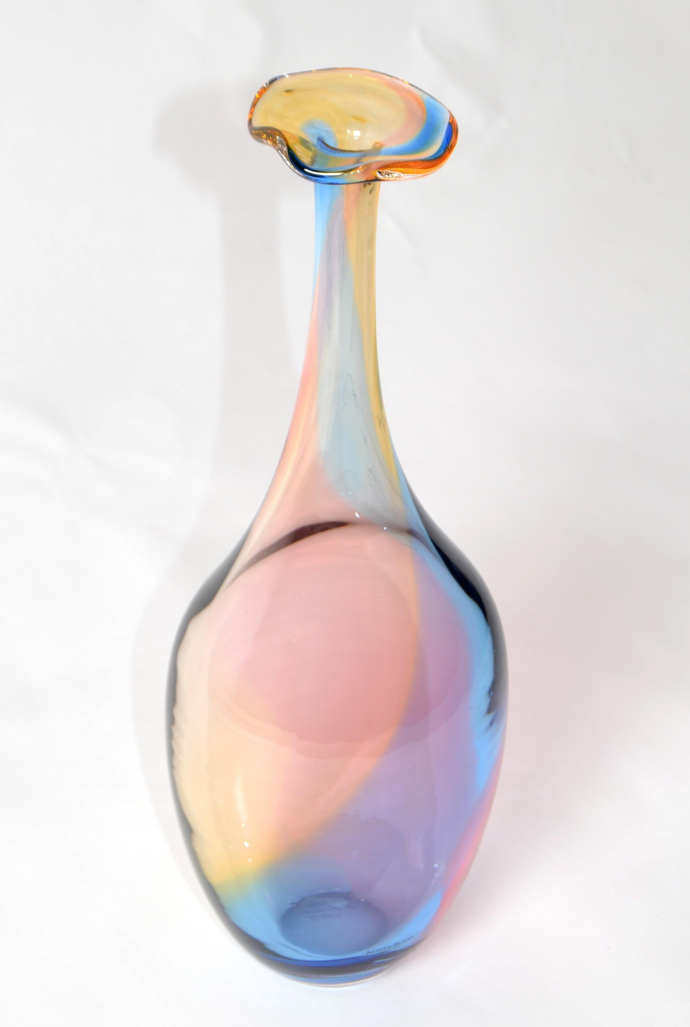 Swedish Kjell Engman Kosta Boda Fidji Collection Colorful Crystal Bud Vase Scandinavian For Sale
