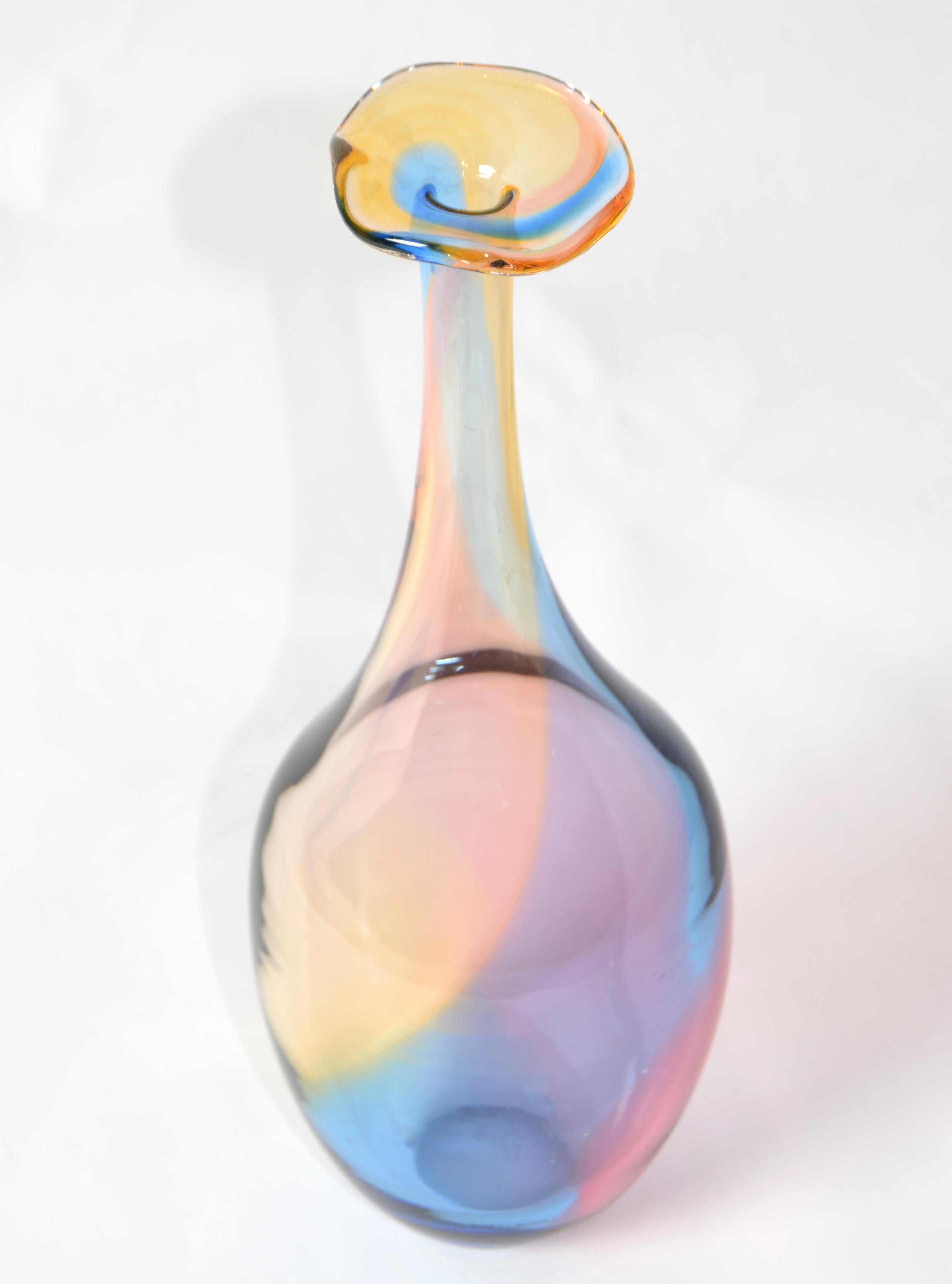 Hand-Crafted Kjell Engman Kosta Boda Fidji Collection Colorful Crystal Bud Vase Scandinavian For Sale