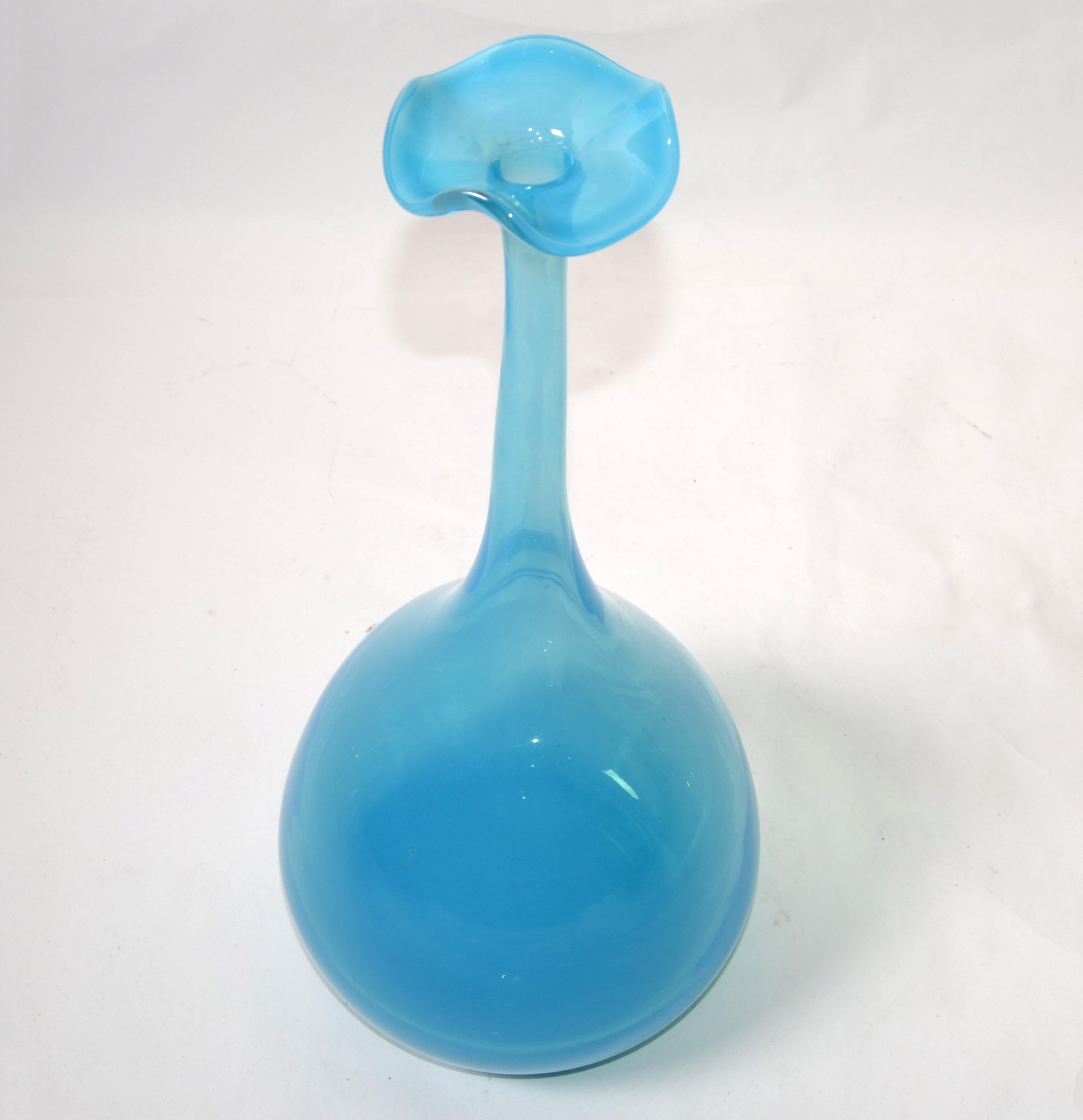 Mid-Century Modern Kjell Engman Kosta Boda Style Blue Crystal Bud Art Vase Scandinavian Modern 1990 For Sale