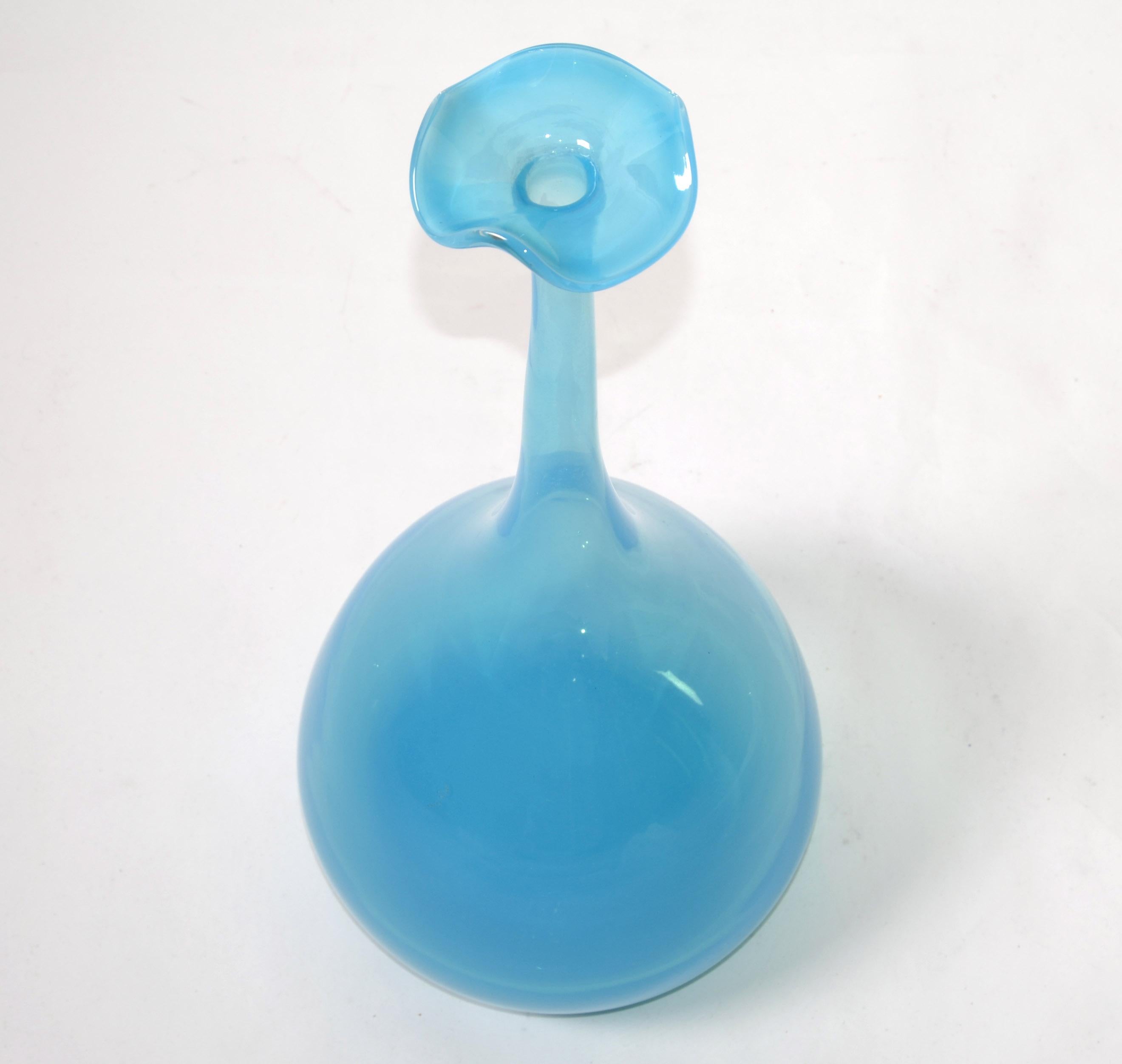 Swedish Kjell Engman Kosta Boda Style Blue Crystal Bud Art Vase Scandinavian Modern 1990 For Sale