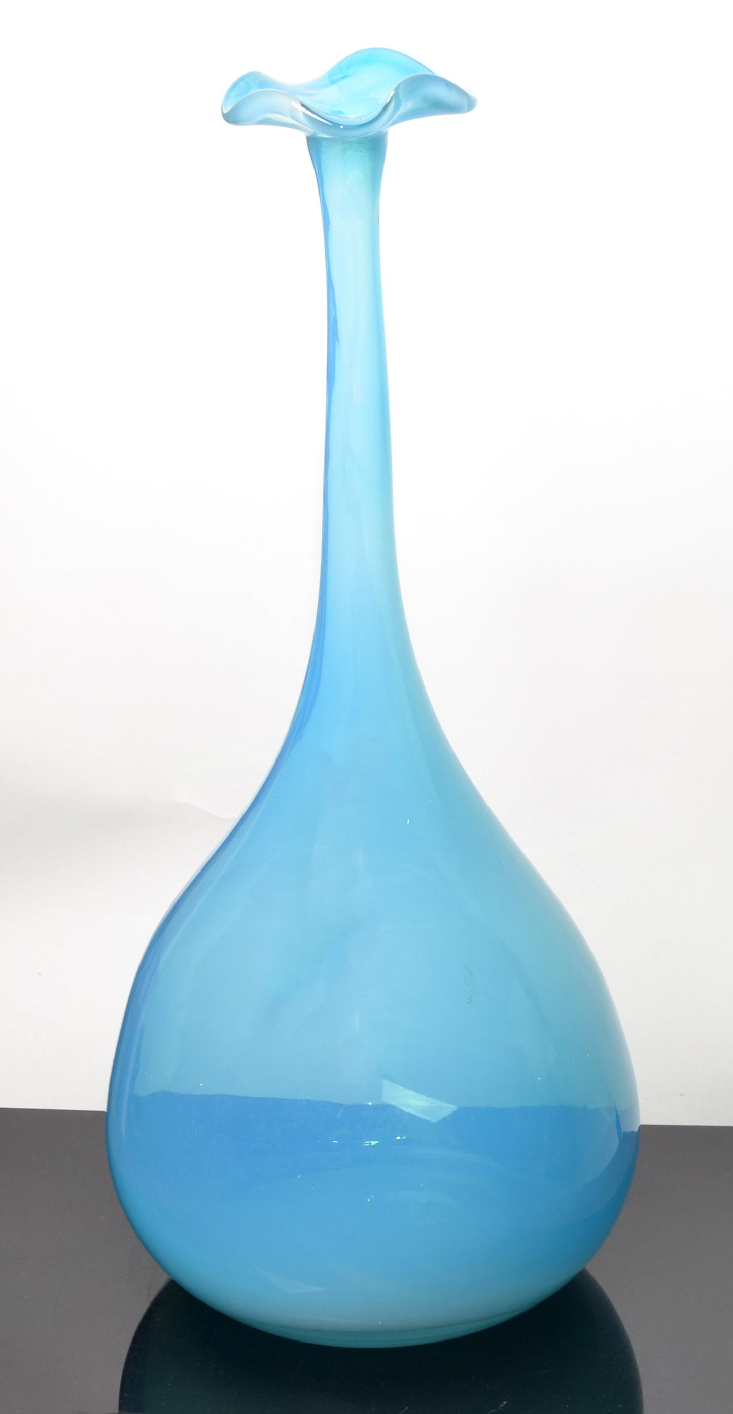 Hand-Crafted Kjell Engman Kosta Boda Style Blue Crystal Bud Art Vase Scandinavian Modern 1990 For Sale