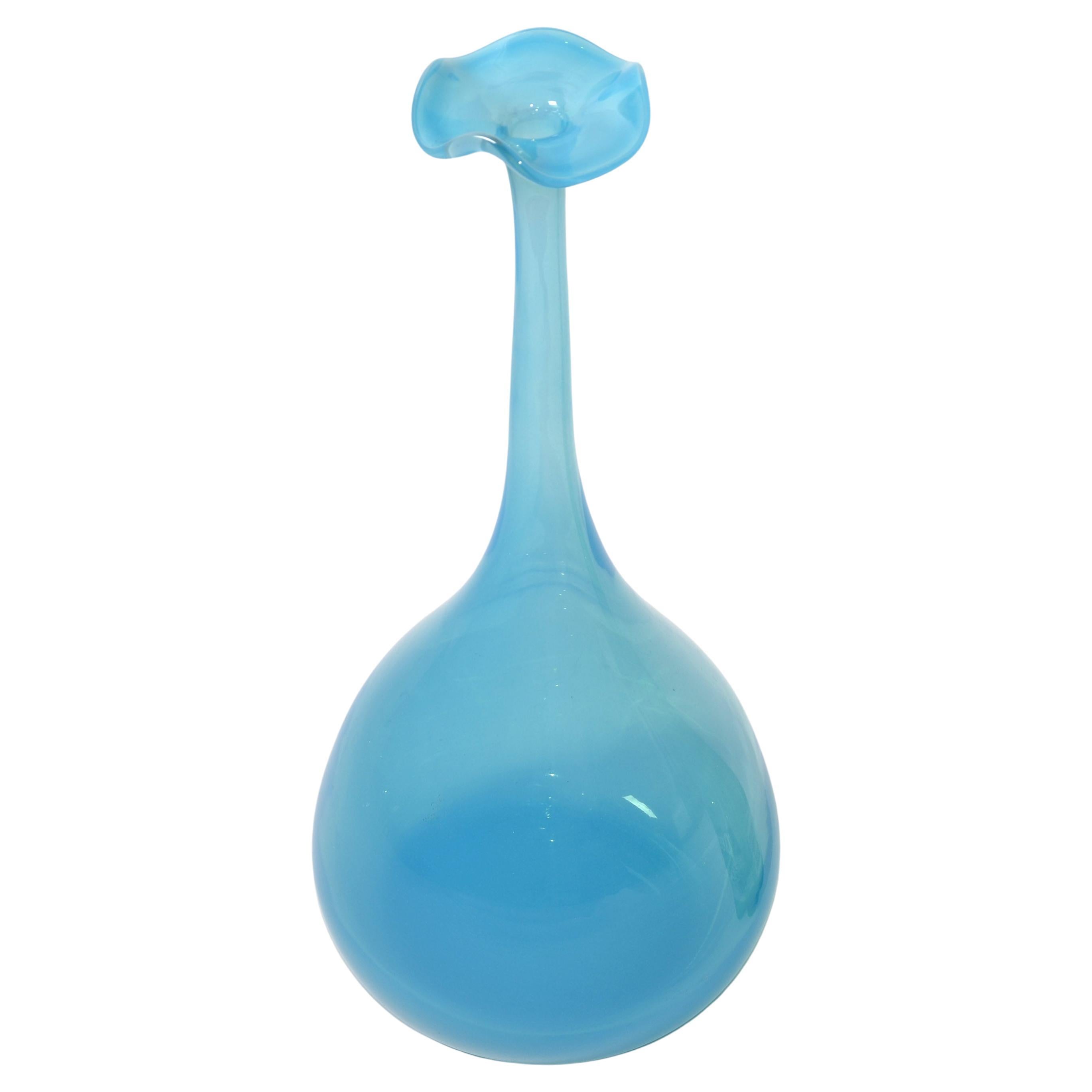Kjell Engman Kosta Boda Style Blue Crystal Bud Art Vase Scandinavian Modern 1990 For Sale