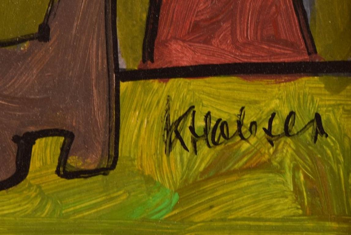 Contemporary Kjell Hobjer 'B. 1951', Swedish Artist. Oil on Board. Naivistic Scene For Sale