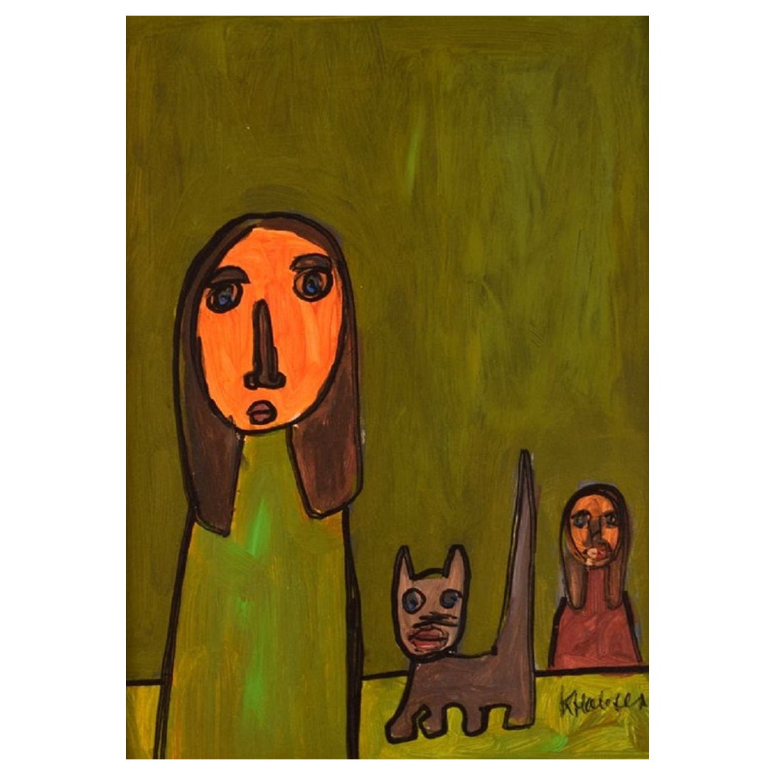 Kjell Hobjer « Né en 1951 », artiste suédois. Huile sur panneau. Scène naïve