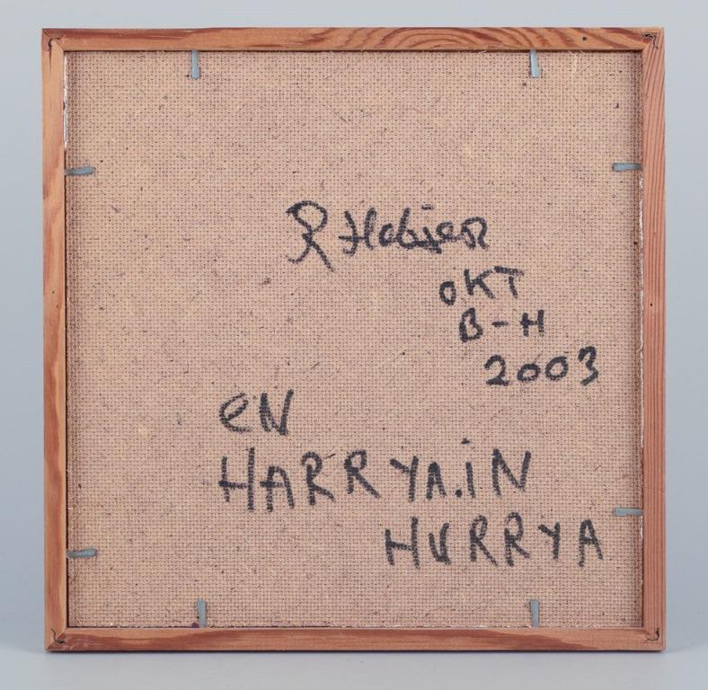 XXIe siècle et contemporain Kjell Hobjer, artiste suédois classé Huile sur panneau. Figure de style naïf. 2003 en vente