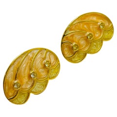 KJL AVON vintage gold enamel rhinestone designer earrings