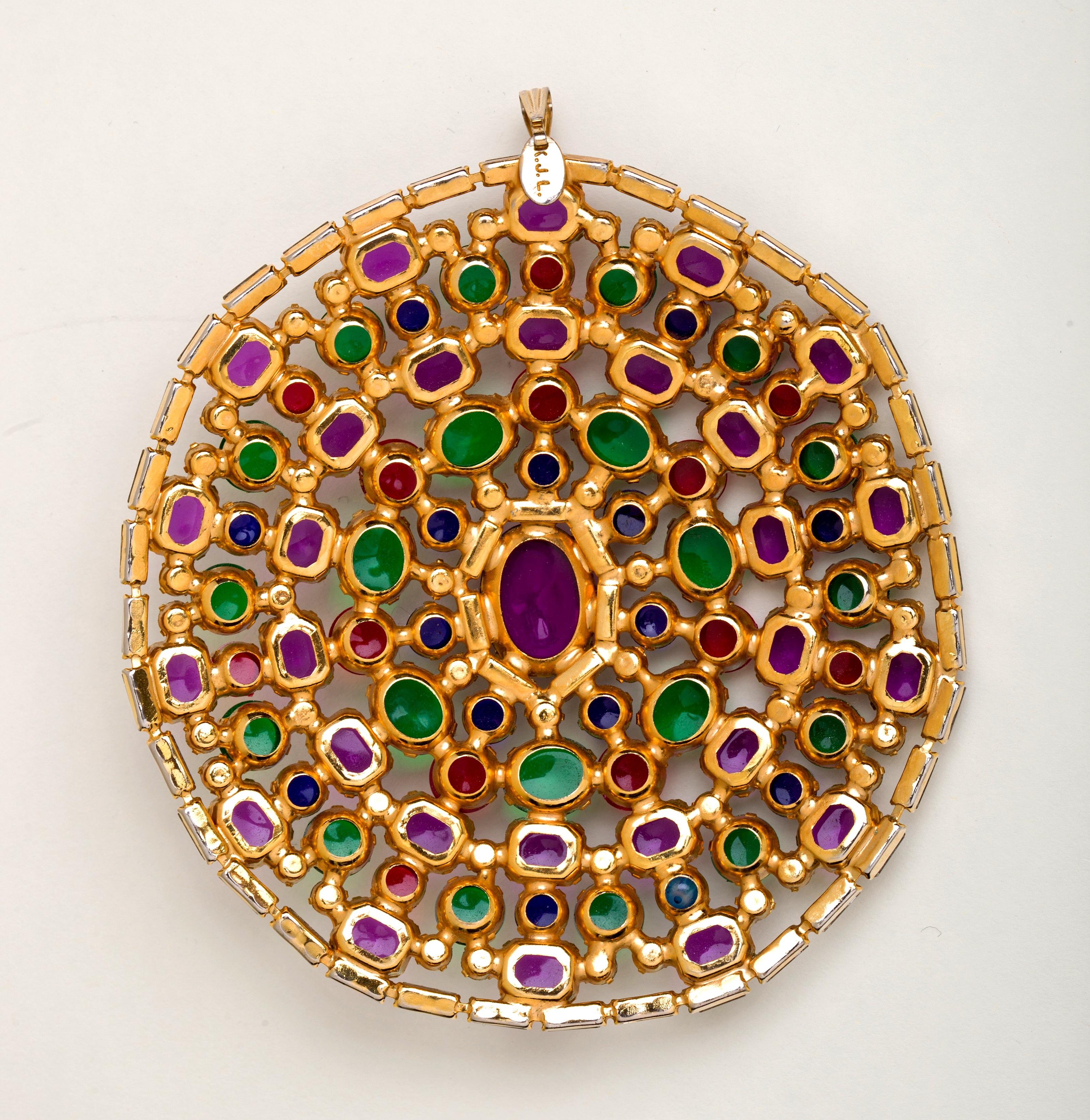 KJL Cabochon XL Byzantine Inspired Pendant Necklace  In Good Condition For Sale In New York, NY