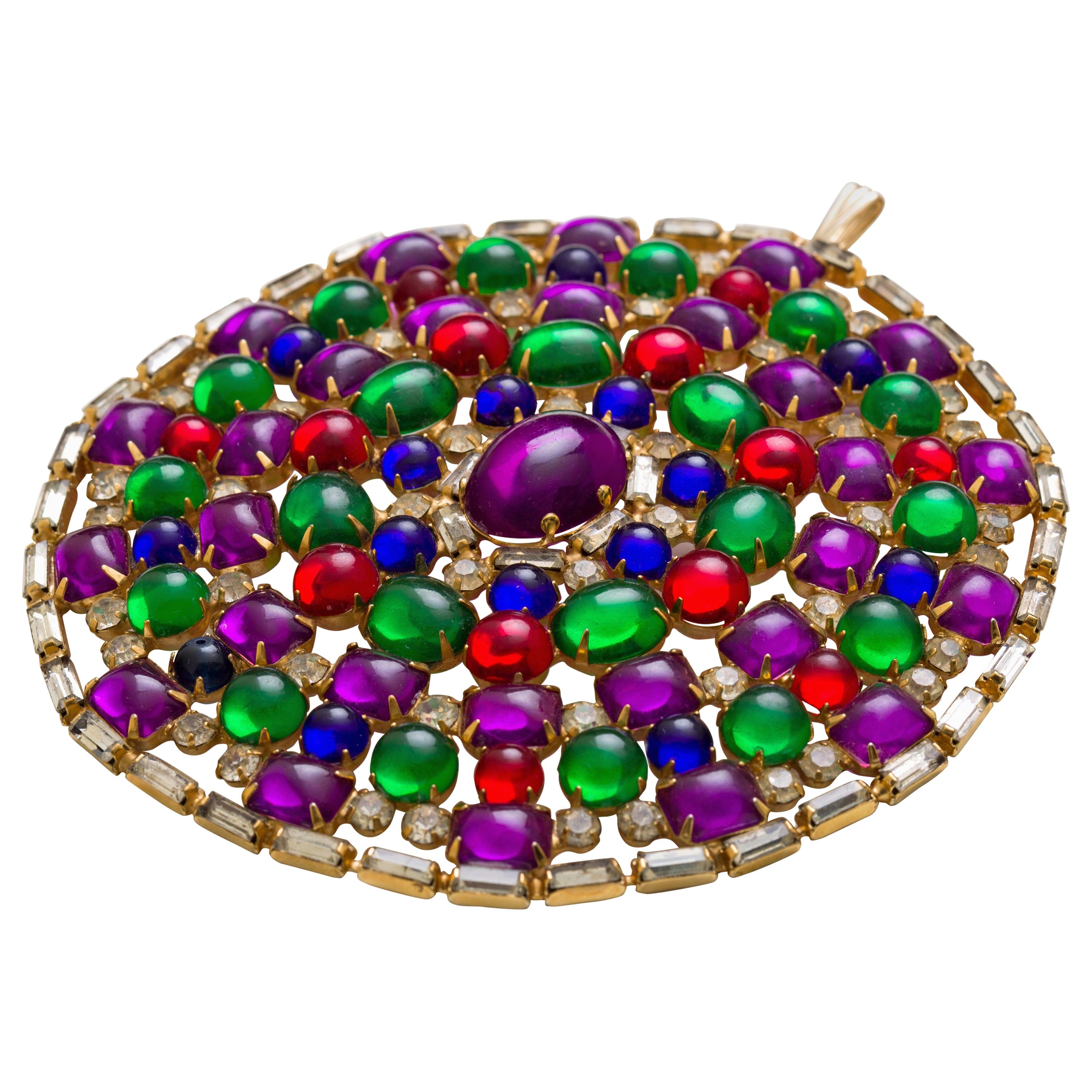 KJL Cabochon XL Byzantine Inspired Pendant Necklace  For Sale