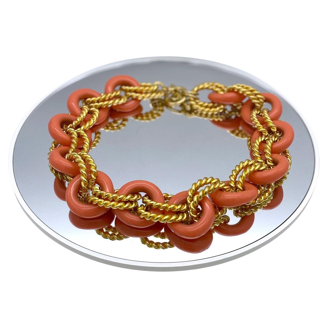 KJL Chunky Gliederhalskette aus Koralle und Gold Damen im Angebot
