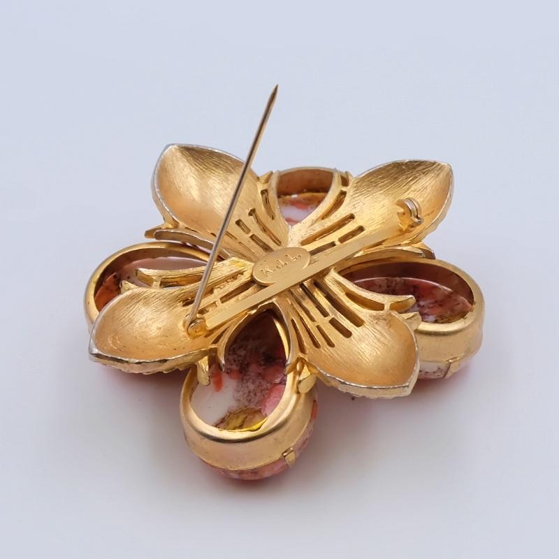 Kenneth Jay Lane Early 1960's Maltese Cross Faux Coral Brooch In Excellent Condition In Austin, TX