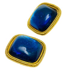 KJL for AVON gold tone sapphire glass designer clip on earrings
