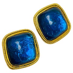 KJL for AVON gold tone sapphire glass designer clip on earrings