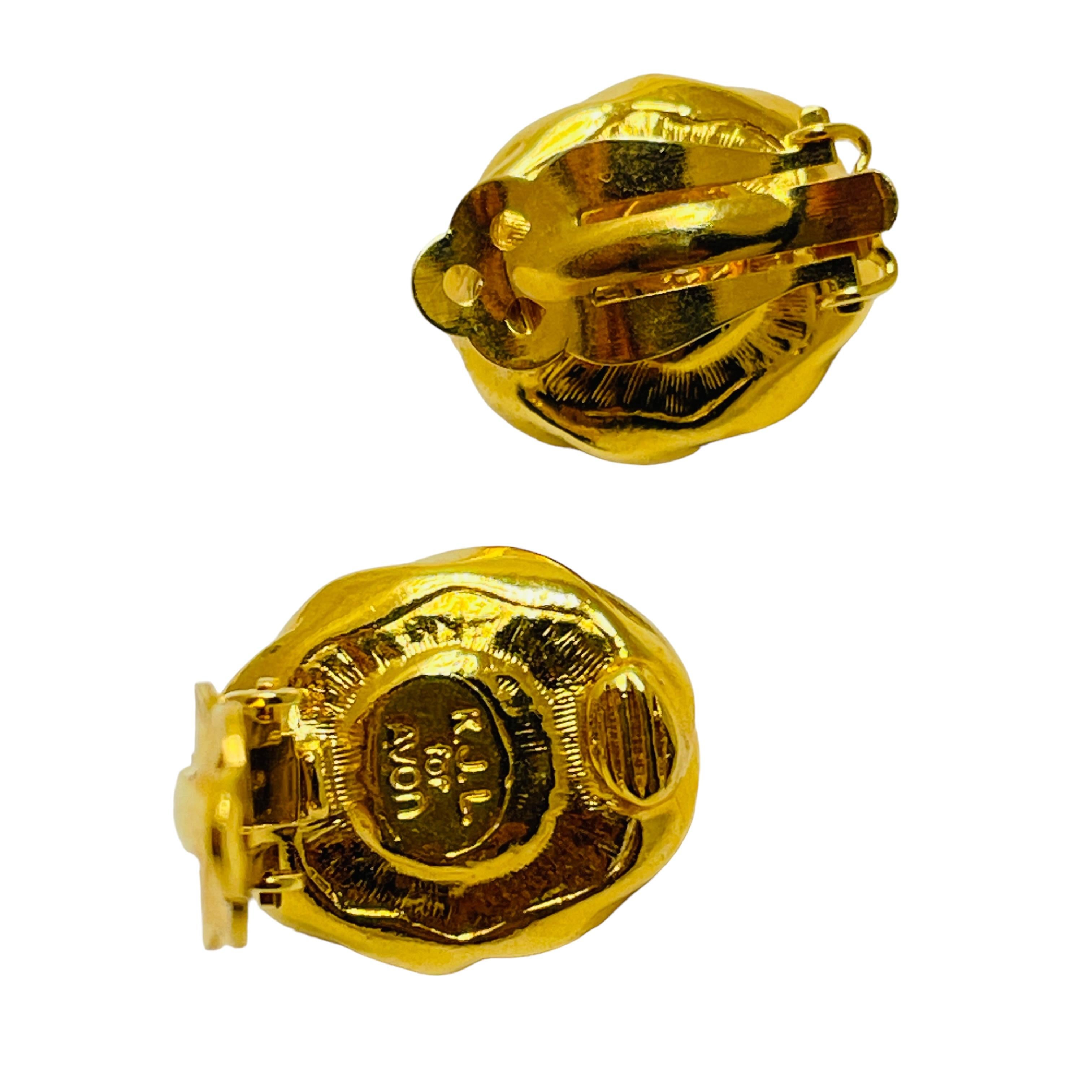 KJL for AVON signed gold lapis designer clip on earrings In Good Condition For Sale In Palos Hills, IL