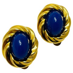 Vintage KJL for AVON signed gold lapis designer clip on earrings