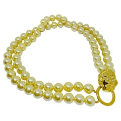 KJL for AVON signed vintage gold tone faux pearls lions head designer necklace KJL for AVON signed vintage gold tone faux pearls lions head designer necklace