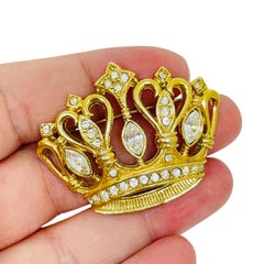KJL for AVON signed vintage gold tone rhinestones royal crown designer brooch