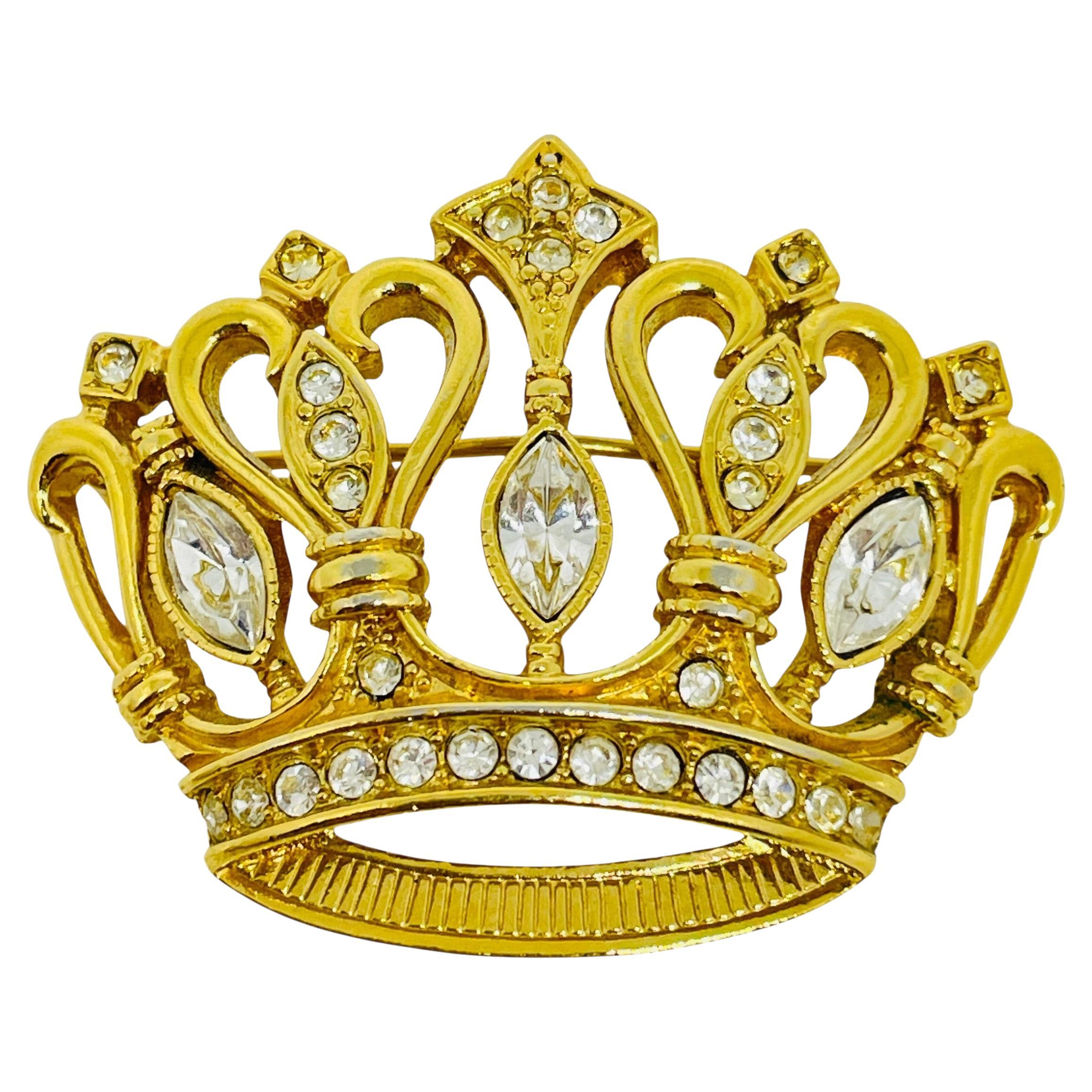 KJL per AVON spilla firmata con strass d'epoca in tonalità oro, corona reale di design