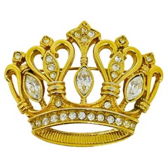 KJL for AVON signed vintage gold tone rhinestones royal crown designer brooch