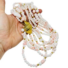 KJL for AVON signed vintage gold tone seashell faux coral designer necklace