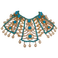 KJL Kenneth J Lane Impressive Bib Necklace Turquoise Moonstone and Pearl