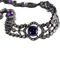 KJL Kenneth Jay Lane Amethyst Clear Cubic Zirconia Rhodium-Plated Bib Necklace