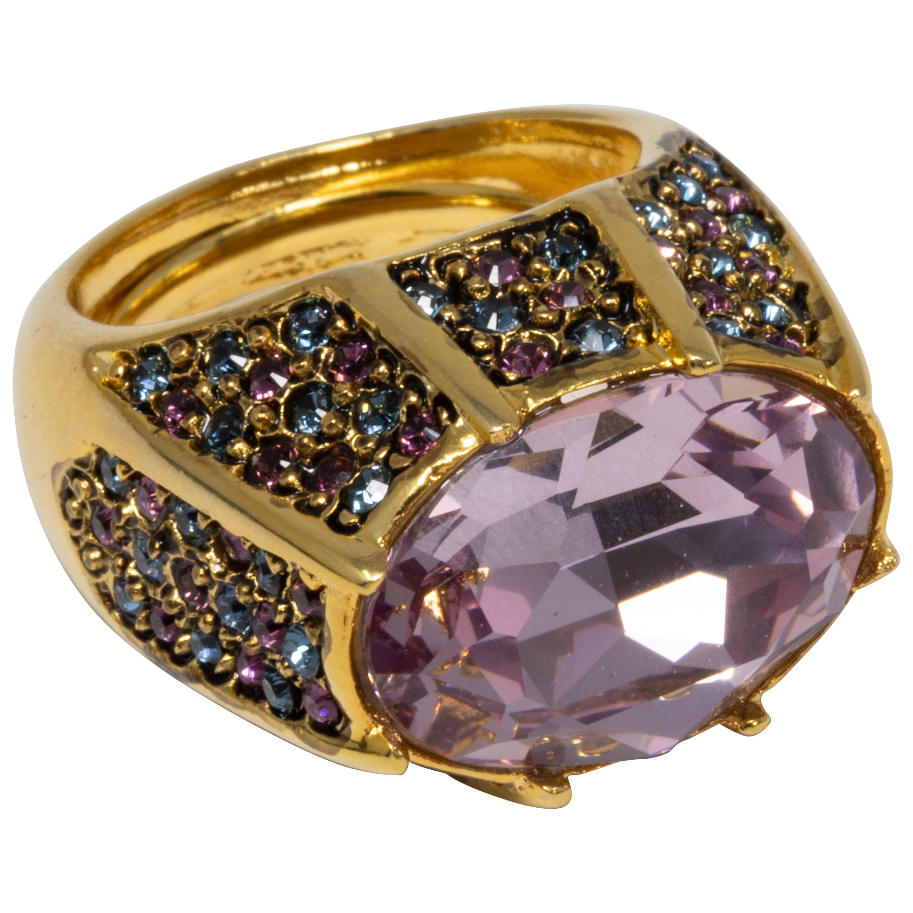 KJL Jay Lane Amethyst Crystal Cocktail Statement Ring in Gold