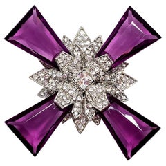 KJL Kenneth Jay Lane Art Deco Amethyst Crystal Cross Pin Brooch Pendant
