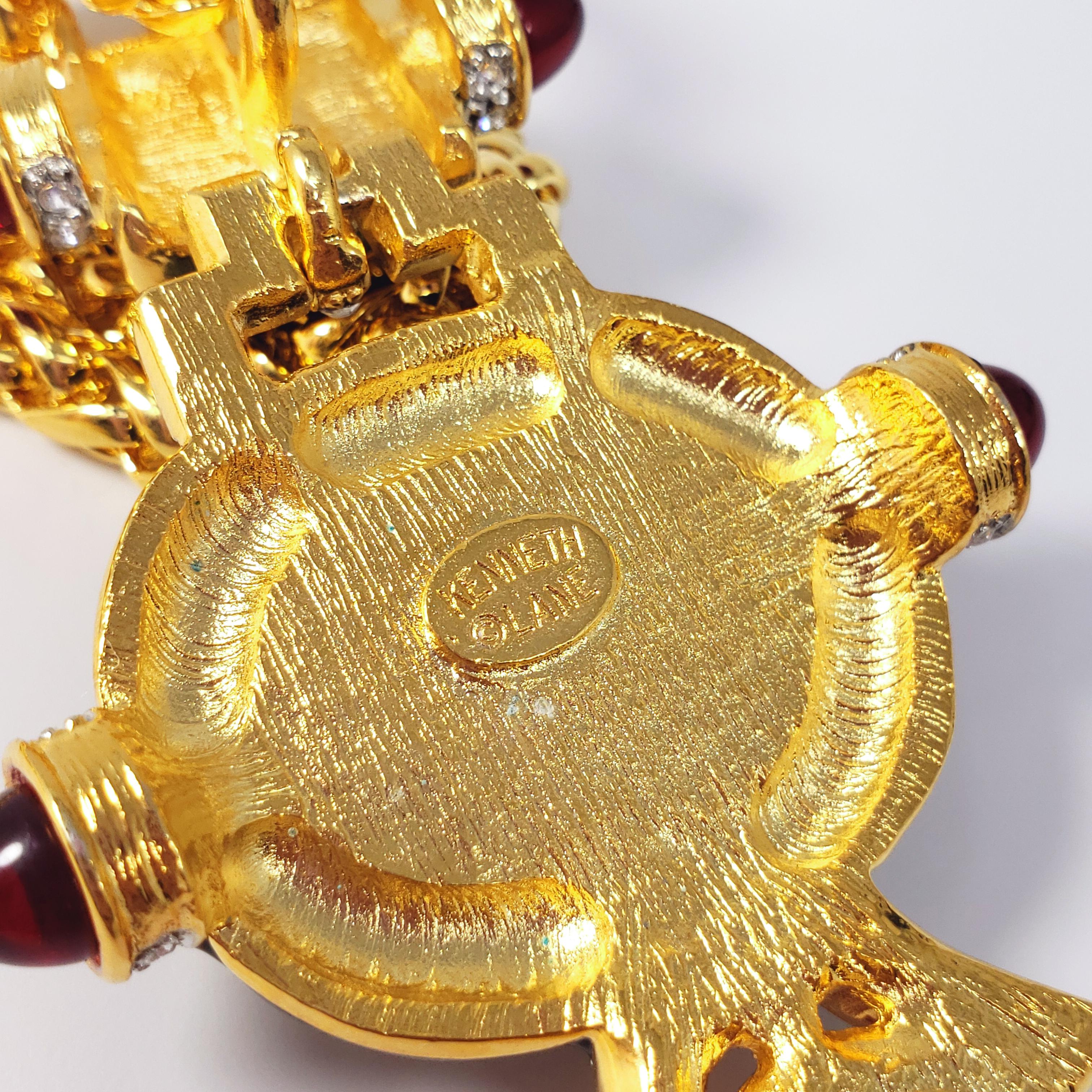 KJL Kenneth Jay Lane Art Deco Cabochon & Crystal Pendant Necklace on Gold Chain 4