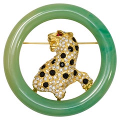 KJL Kenneth Jay Lane Broche Art Decó de Faux Jade con Alfiler de Gato Leopardo, Moderno