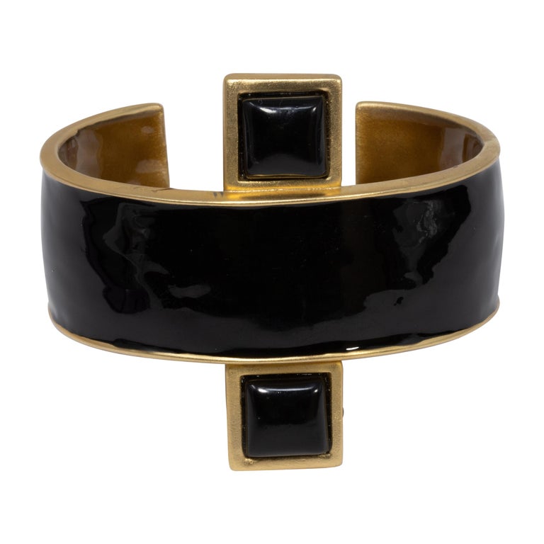 KJL Kenneth Jay Lane Art Deco Geometric Cuff Bracelet, Black Enamel and ...